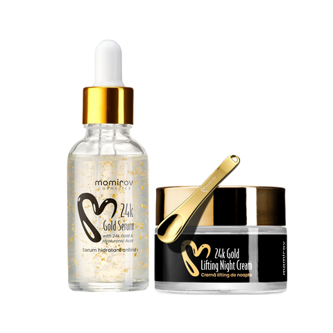 24K Gold and Hyaluronic Acid Serum + 24K Gold Night Lifting Cream with 10% Tens-up