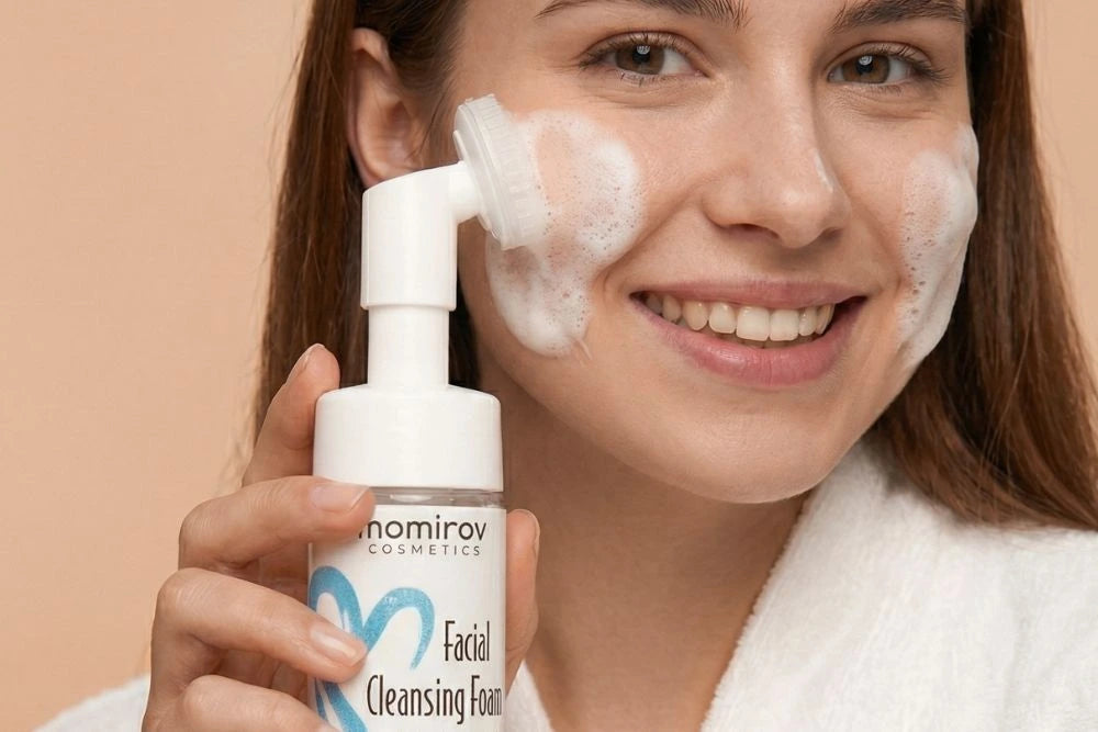 Cleansing foam with integrated brush and hyaluronic acid, 150 ml